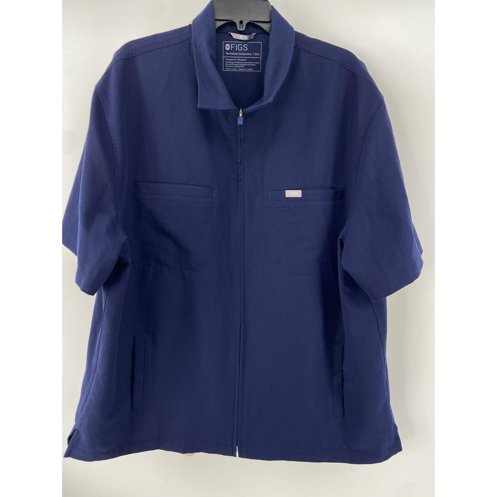 FIGS Scrub Jacket Mens 2XL Blue Carlisle Short‎ Sleeve Full Zip Medical
